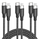 KYEHD 3-pack 10FT 60W fast charging USB-C cables for iPhone 17/16/15, iPad, MacBook, CarPlay and more, grey and white