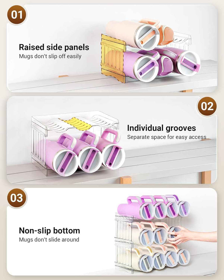 Large Tumbler Organizer for Stanley Cup 40 oz, Patented Kitchen Pantry Organizers and Storage for Stanley Cup Accessories, Stackable Water Bottle Organizer Holder Gifts 4Pack Large-12-bottle