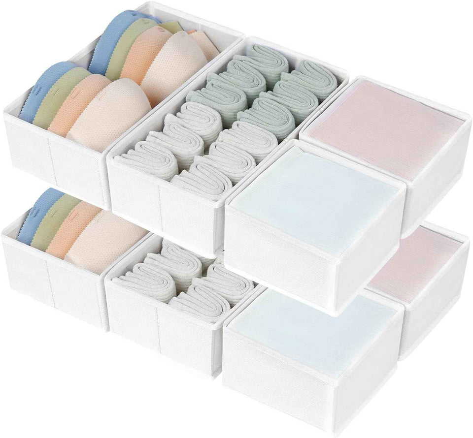 DIMJ Drawer Organizers Clothes, Set of 4 Dresser Organizer Bins, Fabric Closet Organizers and Storage, Shallow Drawer Dividers for Nursery, Clothing, Baby Clothes, Socks, Underwears, Tie (Beige)