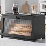 Kitsure Wooden Bread Box with Window, Large Capacity Kitchen Organizer, Stylish Black Storage Container