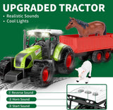 pupu pig kids farm animal toys set with tractor, horse stable, cowshed, chicken fence, lights & sound for boys toddlers ages 3+