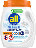 All Laundry Detergent Pacs, Mighty Pacs with OXI Stain Removers and Whiteners, Free Clear, Unscented and Dye Free, 56 Count