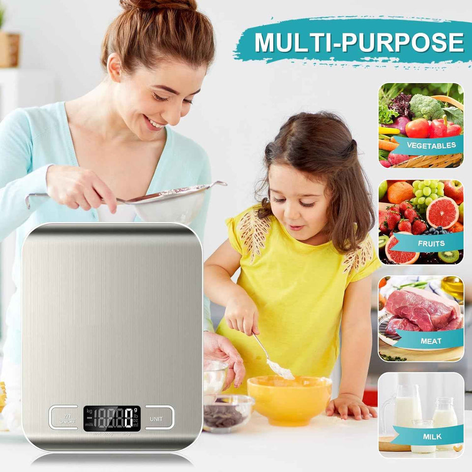 Accurate 11-lb Food Scale with Tare, LCD Display & 6 Units for Baking, Cooking & Meal Prep