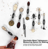 bidful magnetic stainless steel measuring spoons set with leveler, stackable metal tables and cups