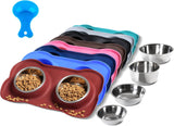 hubulk pet dog bowls 2 stainless steel no spill non skid silicone mat pet food scoop water feeder for small medium large dogs cats