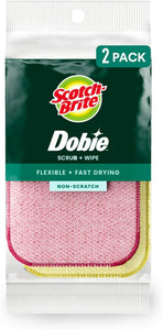 Scotch-Brite Dobie Scrub & Wipe Cloths, Sponge Cloths for Cleaning Kitchen, Bathroom, and Household, Dobie Scrub and Wipe Cloth Absorbs and Doesn't Scratch, 2 Cleaning Cloths