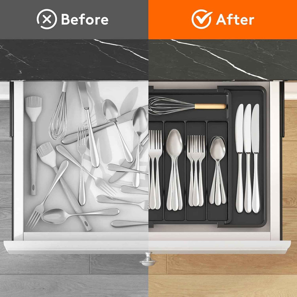 Lifewit Silverware Drawer Organizer with Adjustable Expandable Utensil Tray for Kitchen, BPA Free Flatware and Cutlery Holder