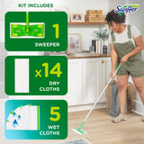 swiffer sweeper 2-in-1 floor cleaning mop starter kit with 20-piece set