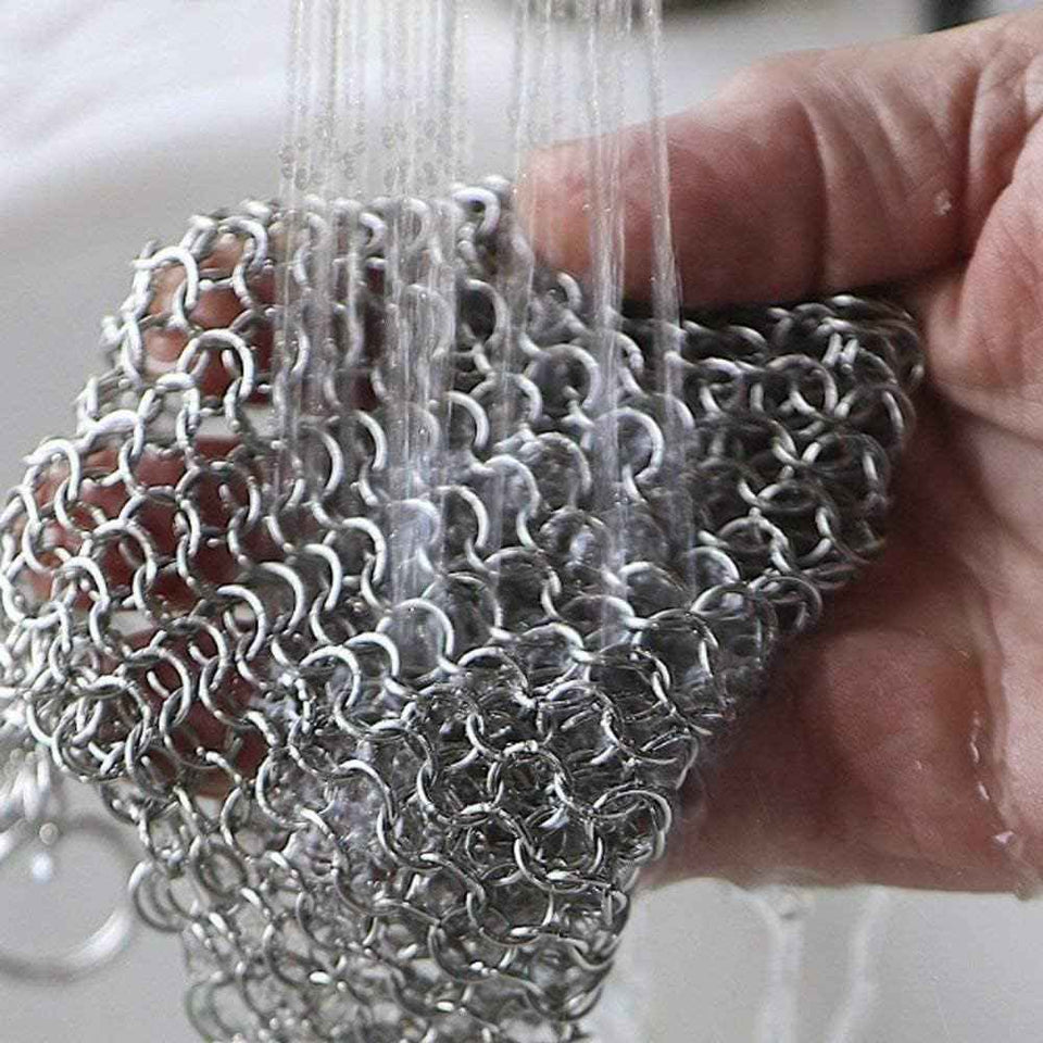 316L Stainless Steel Chainmail Scrubber for Cast Iron Cookware Cleaning