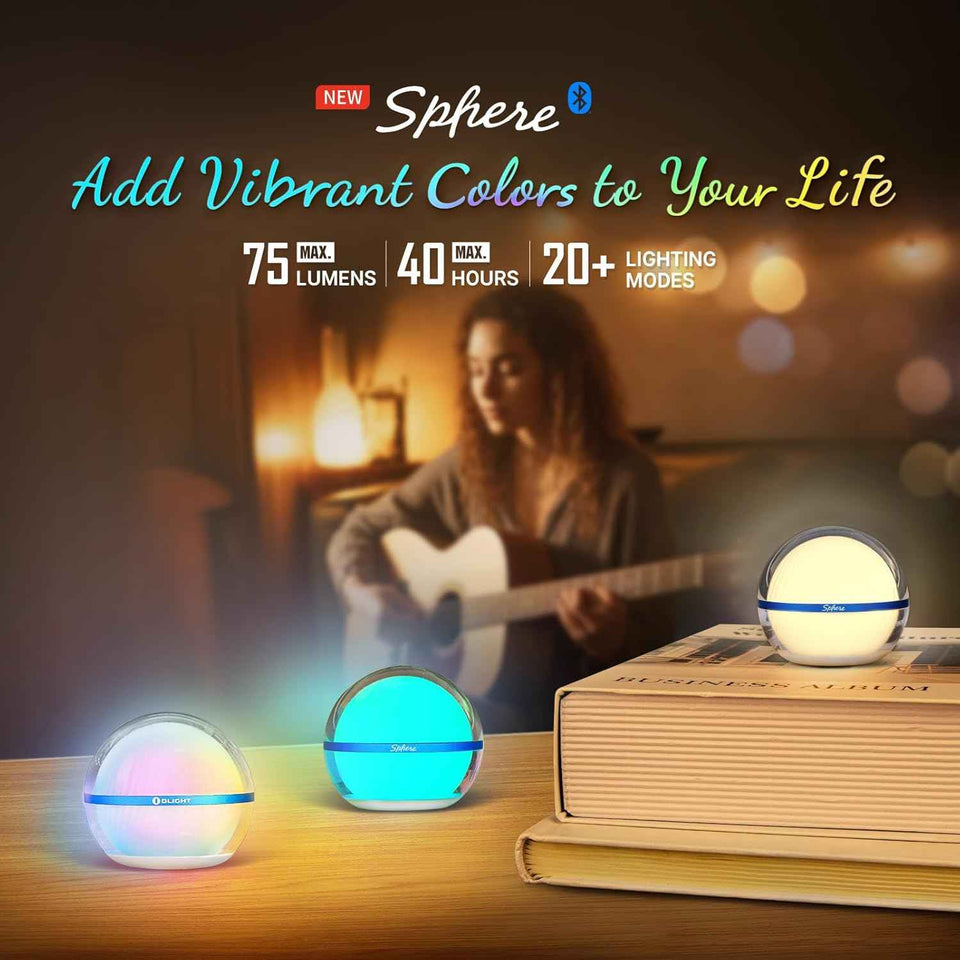 olight sphere smart night light, 75 lumens stepless dimming table lamp with remotely app control, magnetic rechargeable rgb ambient lighting