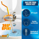 FlexiSnake 18-inch USA-made drain snake for hair clog removal with 5 wands and removable handle