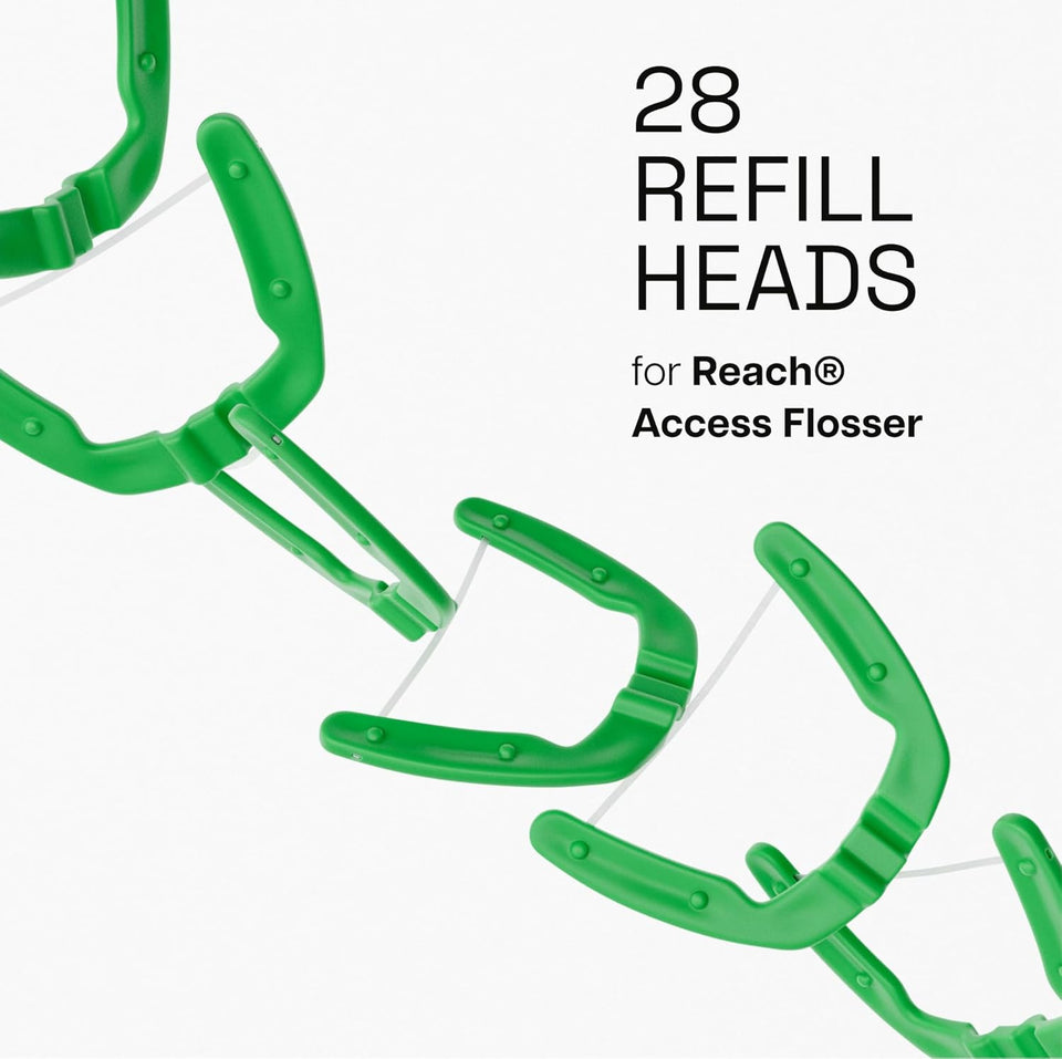 REACH Ultraclean Access Flosser Refill Heads, Mint, Plaque Remover for Teeth, Shred Resistant, for Hard to Reach Areas, Oral Care, PFAS Free, for Adults & Kids, 1 Pack, 28 Count