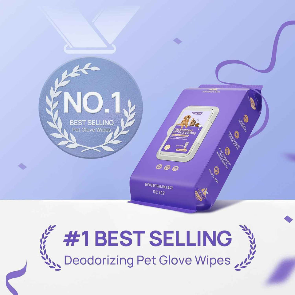 hicc pet cleaning deodorizing glove wipes for dogs & cats, vet recommended, hypoallergenic, coconut oil