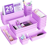 25 PCS Plastic Drawer Organizers Set, 4-Sizes Vanity and Makeup Organizer, Desk and bathroom Drawer Organizer Trays, Organizers and Storage for Makeup, Jewelry, Gadgets, Utensils (Pink)