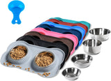 hubulk pet dog bowls 2 stainless steel no spill non skid silicone mat pet food scoop water feeder for small medium large dogs cats