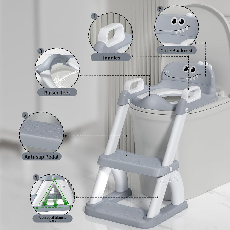 Potty Training Seat for Toddlers, 2 in 1 Potty Training Toilet with Anti-Slip Pad Step Stool, Toddler Toilet Seat for Boys and Girls (Include 2 Ducks)