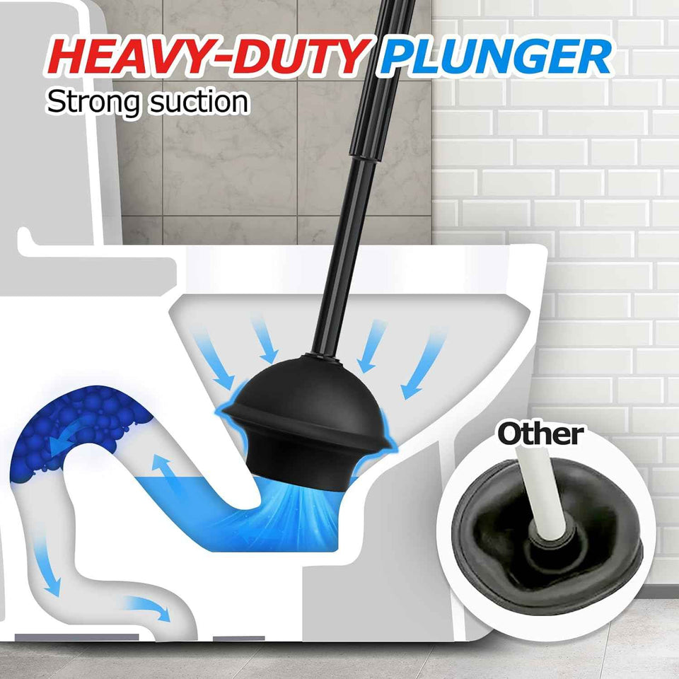 2-in-1 Toilet Plunger and Brush Set with Extended Handle for Bathroom Cleaning