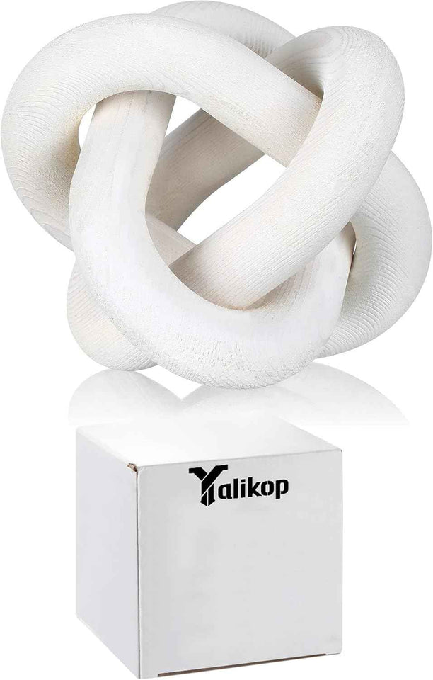 3 Link Wood Knot Decor - Hand Carved Coffee Table Decoration, Boho Chain Link Decor, Modern Shelf, Rustic Objects for Home Living Room Bedroom(White)