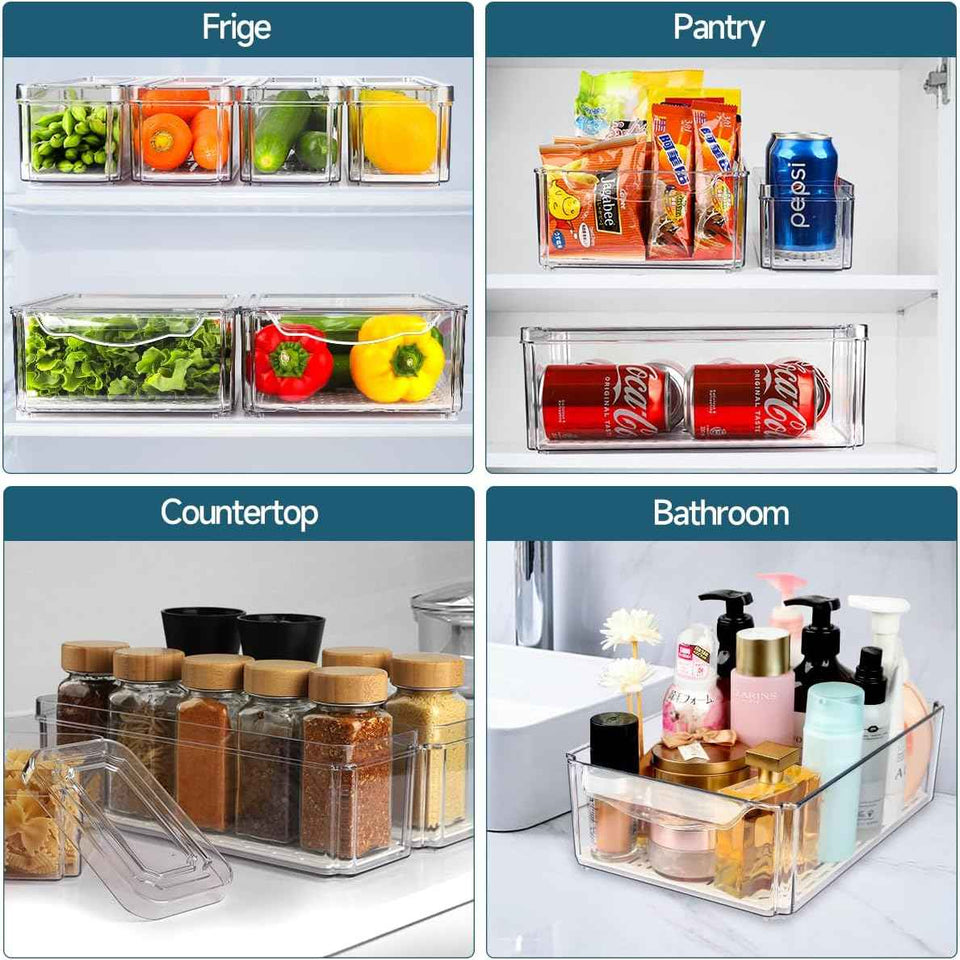14 Pack Fridge Organizers and Storage - Refrigerator Organizer Bins with Lids, BPA-Free Fridge Organization, Fruit Storage Containers for Fridge, Vegetable, Food, Drinks, Cereals, Clear