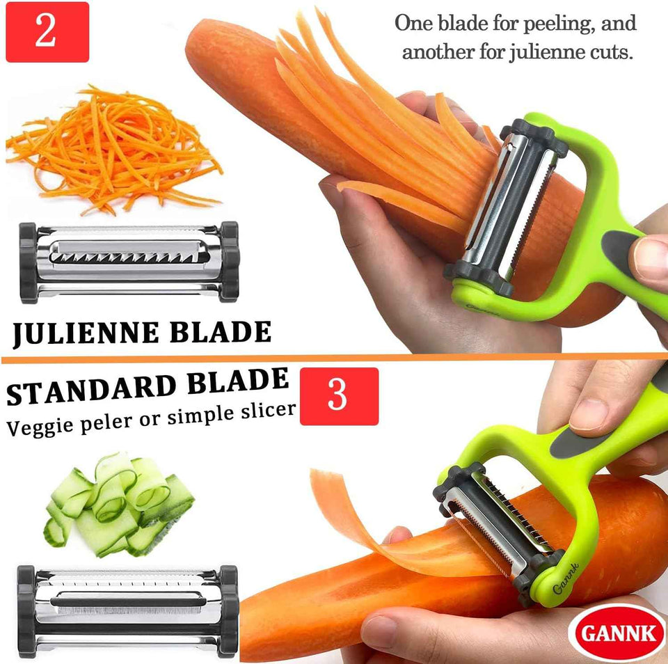 GANNK 3 in 1 Blade Spin Design Potato Apple Vegetable Peelers for Kitchen, I and Y Peelers for Fruit Veggie Potatoes Carrot Cucumber