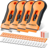 REXBETI Razor Blade Scraper Tool, 2 Pack Razor Scraper Set with Extra 80Pcs Razor Blades -30Pcs Metal and 50Pcs Plastic Blades, Cleaning Scraper Tool, Cooktop, Paint, Glass Scraper