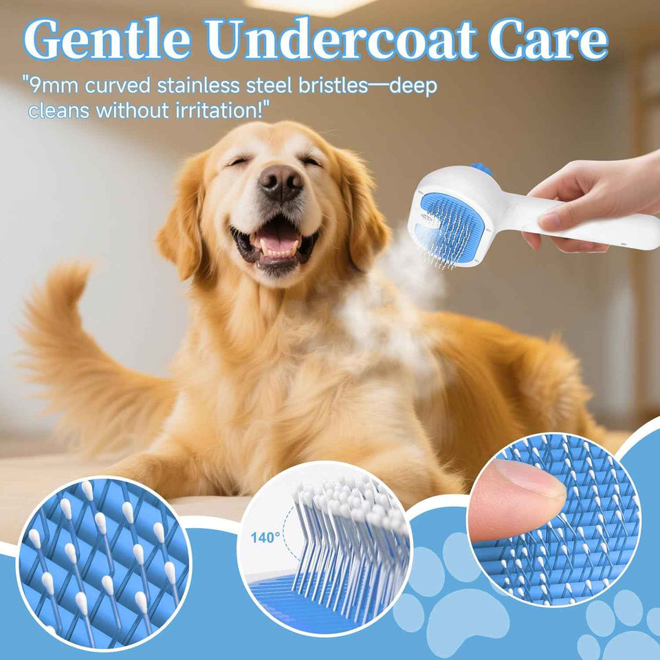 pet steam brush for dog and cat 3-in-1 steam grooming blue 1 waterless shampoo included