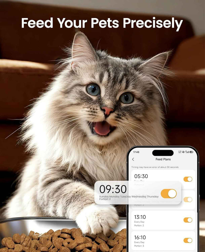 oneisall automatic cat feeder with 5g wifi, timed dry food dispenser for 2 small pets