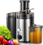Qcen 500W Centrifugal Juicer Extractor with Wide Mouth Feed Chute for Fruit Vegetable, Easy to Clean Stainless Steel BPA-free