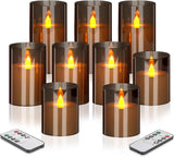 Flameless Candles 4" 5" 6" Set of 3 Acrylic Glass Pillars 3" Diameter Battery Operated Flickering Candles Include 10-Key Remote with Timer Function 400+ Hours (Gray, Warm Light 3 Pack)