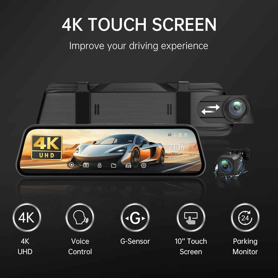 veement 4k rear view mirror camera with 10'' 4k mirror dash cam and 1080p backup camera