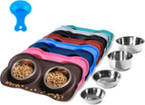 hubulk pet dog bowls 2 stainless steel no spill non skid silicone mat pet food scoop water feeder for small medium large dogs cats