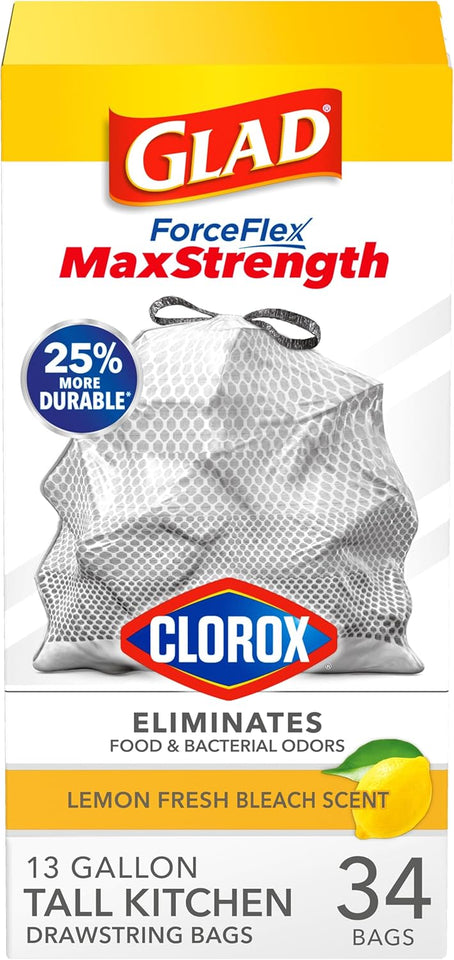 Glad Tall Kitchen Trash Bags 13 Gallon, MaxStrength Cherry Blossom Garbage Bags, Drawstring, 90 Count - Rayz Mart