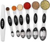 bidful magnetic stainless steel measuring spoons set with leveler, stackable metal tables and cups