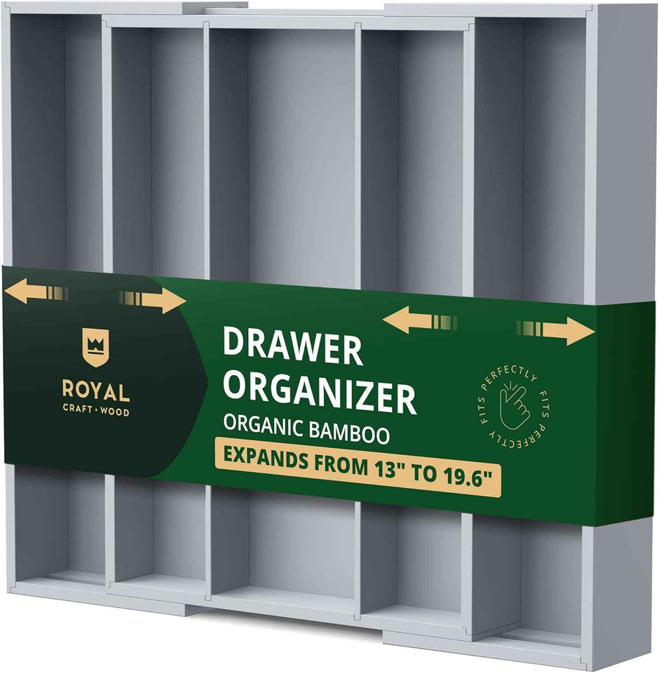 ROYAL CRAFT WOOD Luxury Bamboo Kitchen Drawer Organizer - Silverware Organizer, Utensil Holder & Cutlery Tray Drawer Dividers for Flatware (9 Slot, Natural)