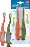 Dr Brown's Baby Toddler Toothbrush Green and Orange Dinosaur 2-Pack Ages 1-4 Years Soft Bristles Suction Cup Base