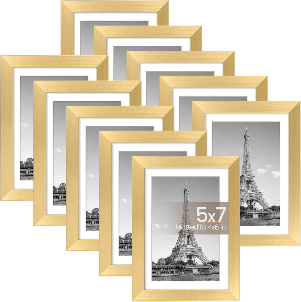 upsimples 5x7 Picture Frame Set of 10, Display Pictures 4x6 with Mat or 5x7 Without, Multi Photo Frames Collage for Wall or Tabletop Display, Black