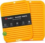 Walfos Silicone Trivet Mats - 4 Heat Resistant Pot Holders, Multipurpose Non-Slip Hot Pads for Kitchen Potholders, Hot Dishers, Jar Opener, Spoon Holder, Food Grade Silicone & BPA Free (Black)