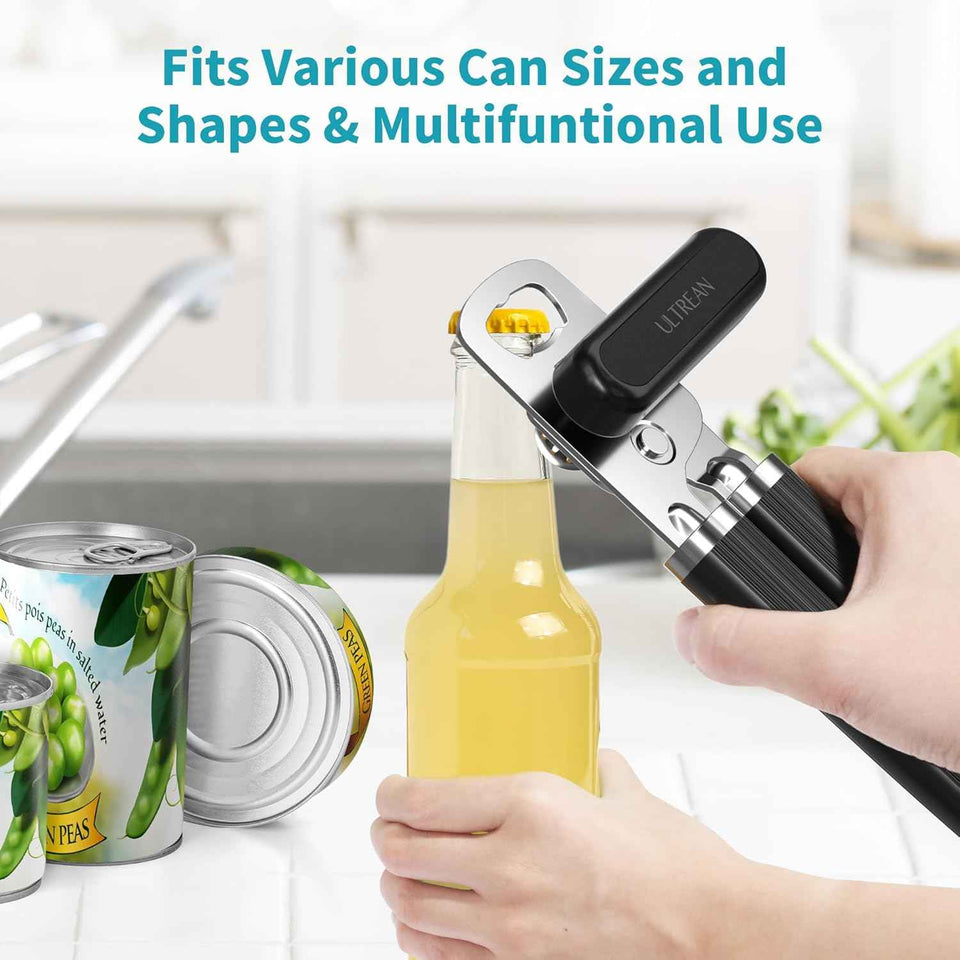 Heavy Duty Stainless Steel Manual Can Opener with Soft Touch Handle and Rust Proof Design