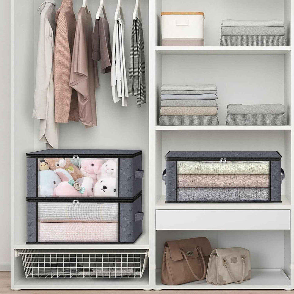 HomeHacks Storage 3-Pack Foldable Clothes Organizer Storage Bags with Clear Window and Sturdy Handles