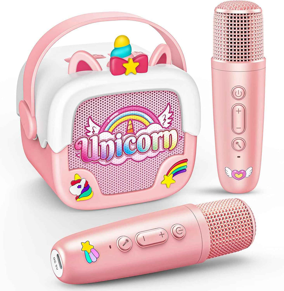 Mini Karaoke Machine for Kids Girls: Unicorn Portable Bluetooth Speakers with 2 Wireless Mic Toys for Girls Age 4-6 7 8 9 Years Old Girl Easter Birthday Gifts for 5 6 7 8 9 10 11 Years Teens Purple