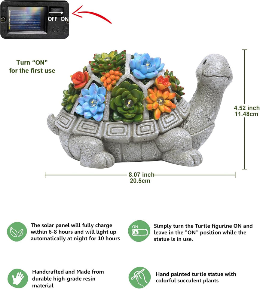 Nacome Solar Garden Outdoor Statues Turtle with Succulent and 7 LED Lights - Lawn Decor Statue for Patio, Balcony, Yard Ornament - Gifts for Mom Grandma Women