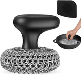 Purgreat Cast Iron Scrubber for Cast Iron Pan Skillet Cleaner - Dish Scouring Pad Dishwasher Safe Cleaning Kit, Black