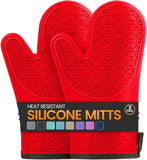 Silicone Oven Mitts, Heat Resistant 2PCS Oven Mitts with Soft Cotton Lining, Waterproof Non-Slip Grip Oven Glove, Kitchen Potholder Mits for BBQ, Baking, Cooking, 12.5 Inch - Grey