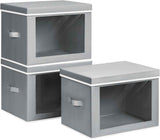 Storage Bins with Lids - Fabric Closet Storage Bins with Window, Collapsible Baskets for Shelves 4 Pack, Home Decorative Boxes for Clothes, Closet, Office, Grey
