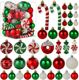 Christmas Tree Ornaments, Green Red White Christmas Ball Ornaments Set of 60 Pack Shatterproof Plastic Xmas Decorations for Home Party Tree