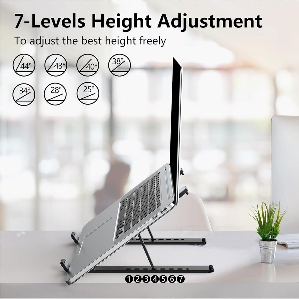 Laptop Stand for Desk, Adjustable Laptop Riser ABS+Silicone Foldable Portable Notebook Holder, Ventilated Cooling Notebook Mount Computer Stand for 10-15.6” Laptops,Tablets-Black