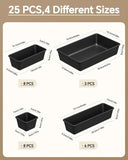 25-piece plastic drawer organizer set, 4 sizes, black, for makeup and desk storage