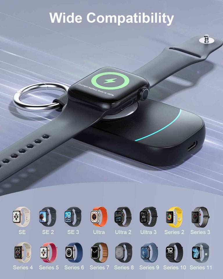 2500mAh apple watch portable charger with magnetic fast charging and compact keychain design