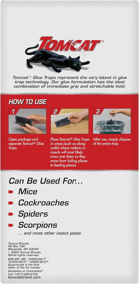 Tomcat Glue Traps Mouse Size with Eugenol for Enhanced Stickiness for Mice, Cockroaches, and Spiders, 6 Traps