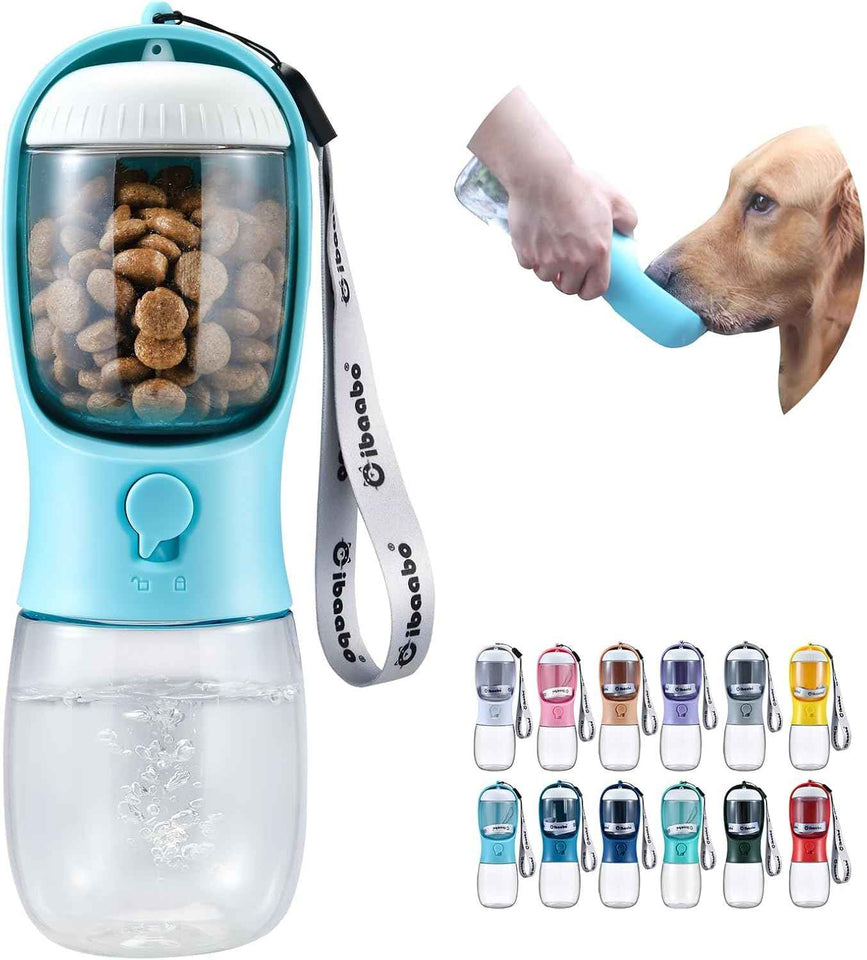 Cibaabo Dog Water Bottle with Food Container, Portable Pet Dispenser for Yorkies and Cats Walking Hiking